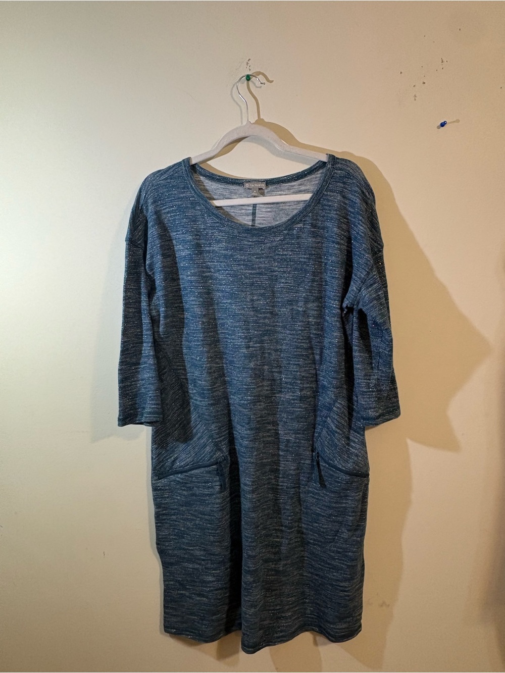 T by Talbots dress blue metallic knit dress Women’s Medium zip pockets